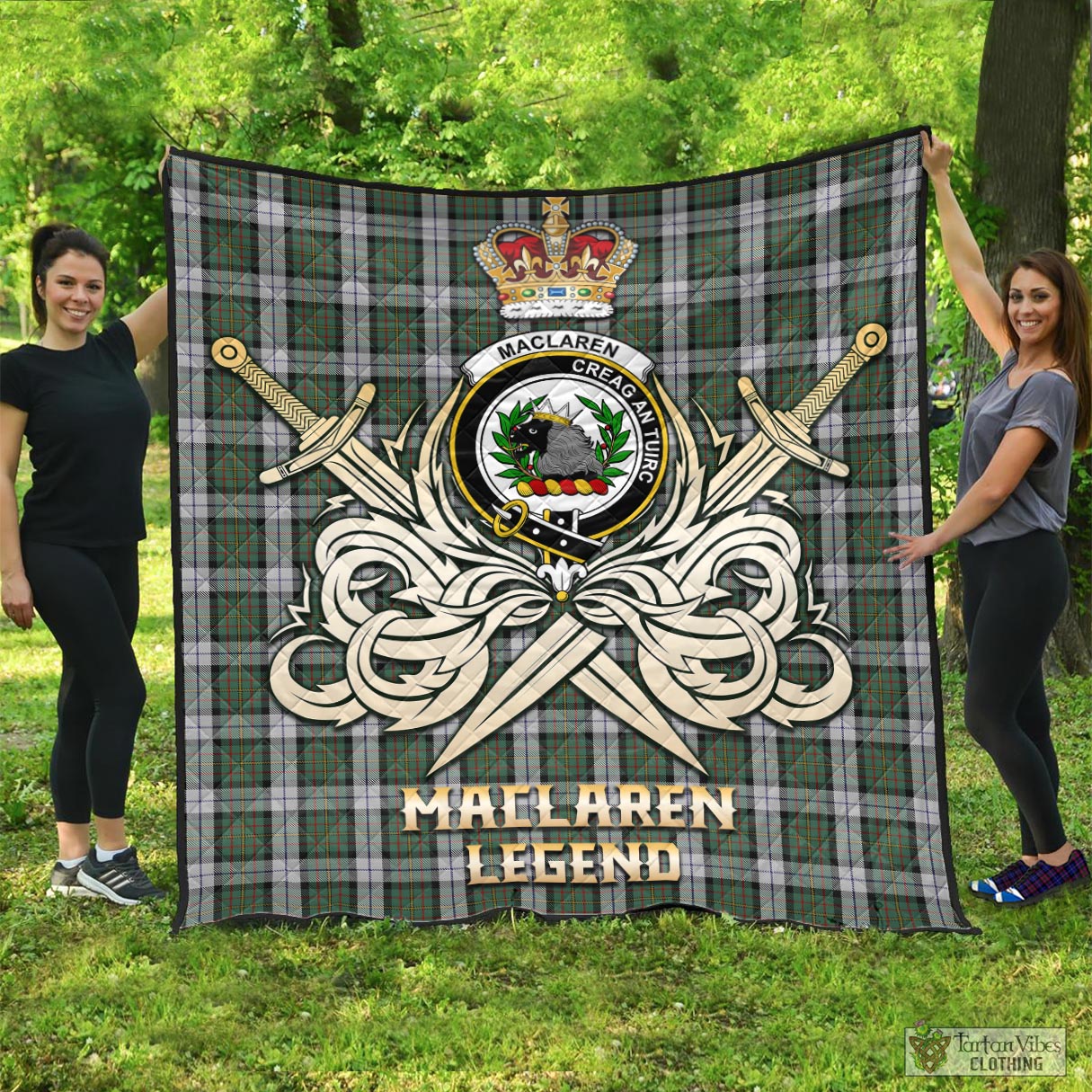 Tartan Vibes Clothing MacLaren Dress Tartan Quilt with Clan Crest and the Golden Sword of Courageous Legacy