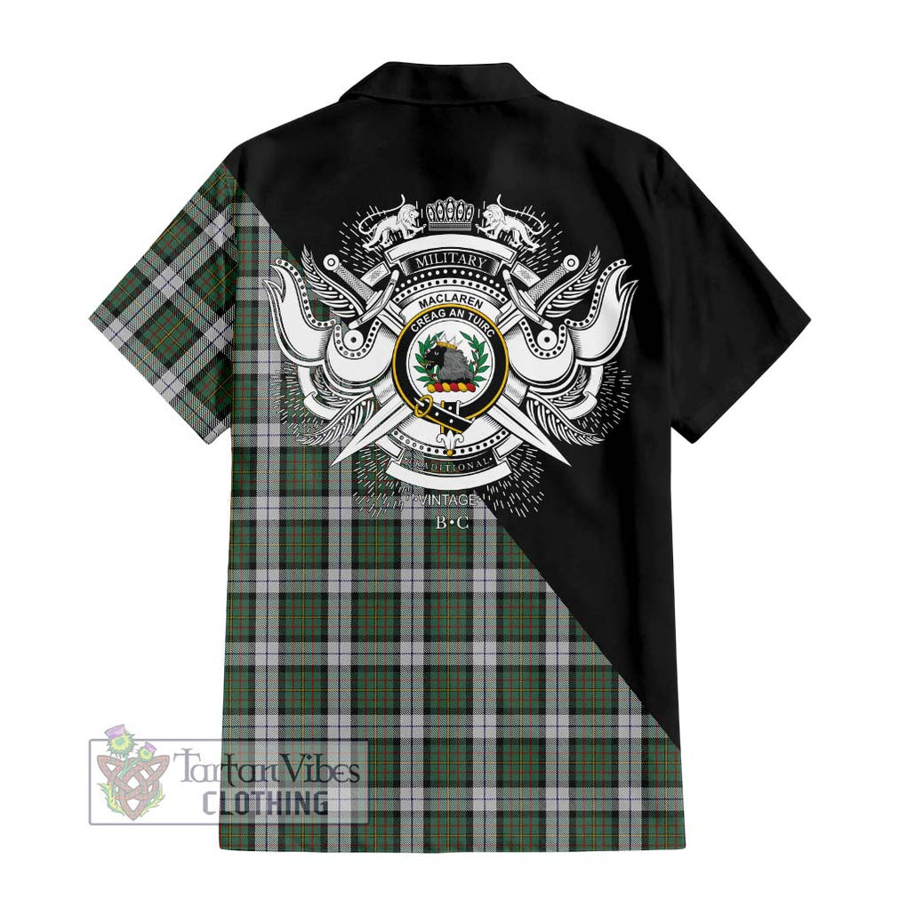 MacLaren Dress Tartan Short Sleeve Button Shirt with Family Crest and Military Logo Style - Tartanvibesclothing Shop