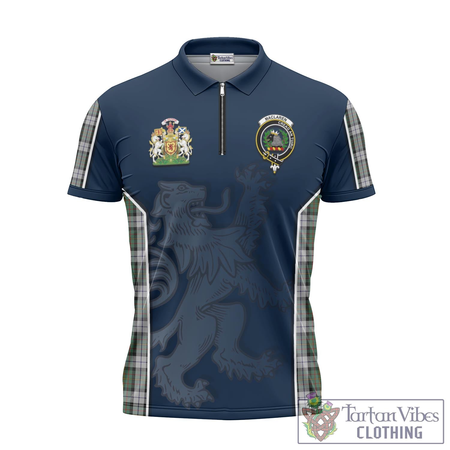 Tartan Vibes Clothing MacLaren Dress Tartan Zipper Polo Shirt with Family Crest and Lion Rampant Vibes Sport Style