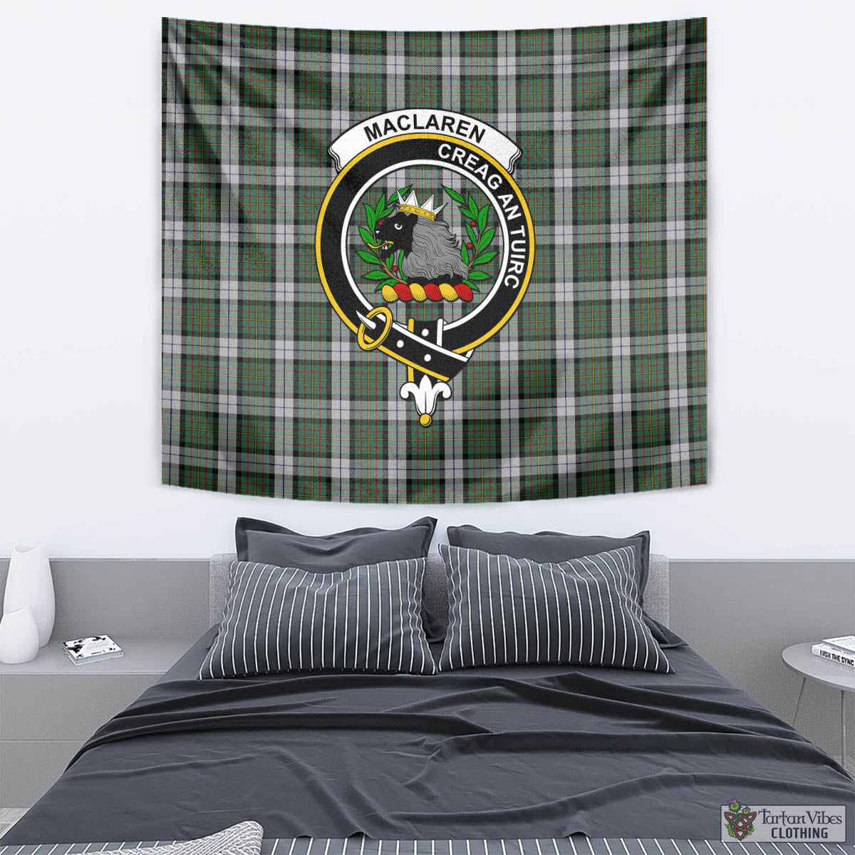 Tartan Vibes Clothing MacLaren Dress Tartan Tapestry Wall Hanging and Home Decor for Room with Family Crest