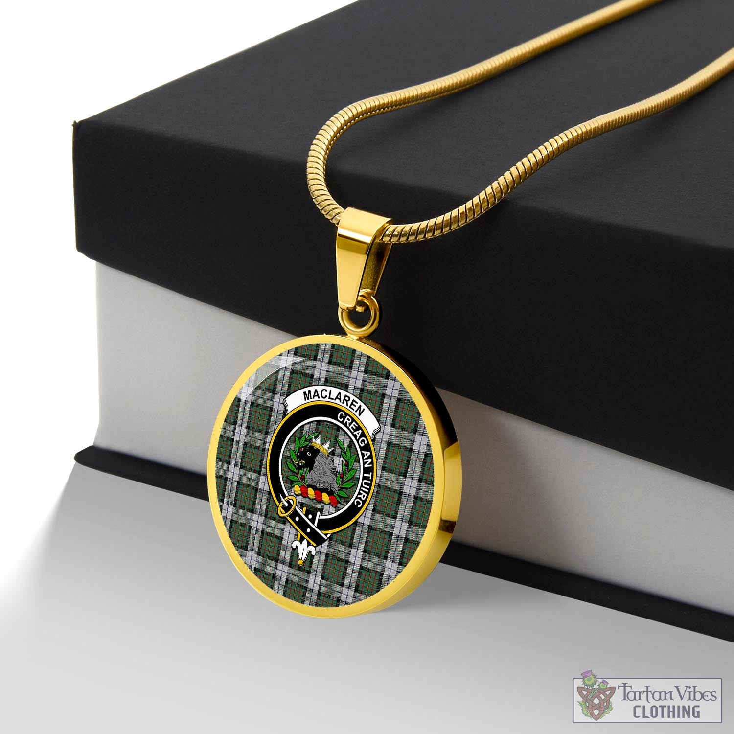 Tartan Vibes Clothing MacLaren Dress Tartan Circle Necklace with Family Crest