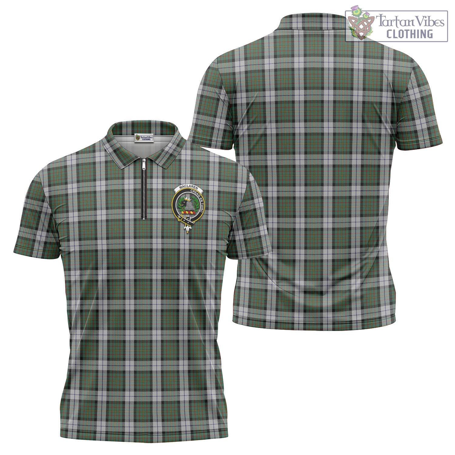 Tartan Vibes Clothing MacLaren Dress Tartan Zipper Polo Shirt with Family Crest