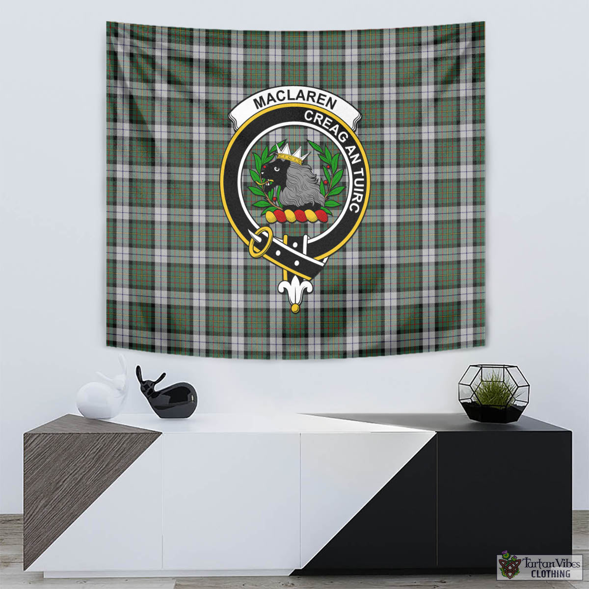 Tartan Vibes Clothing MacLaren Dress Tartan Tapestry Wall Hanging and Home Decor for Room with Family Crest