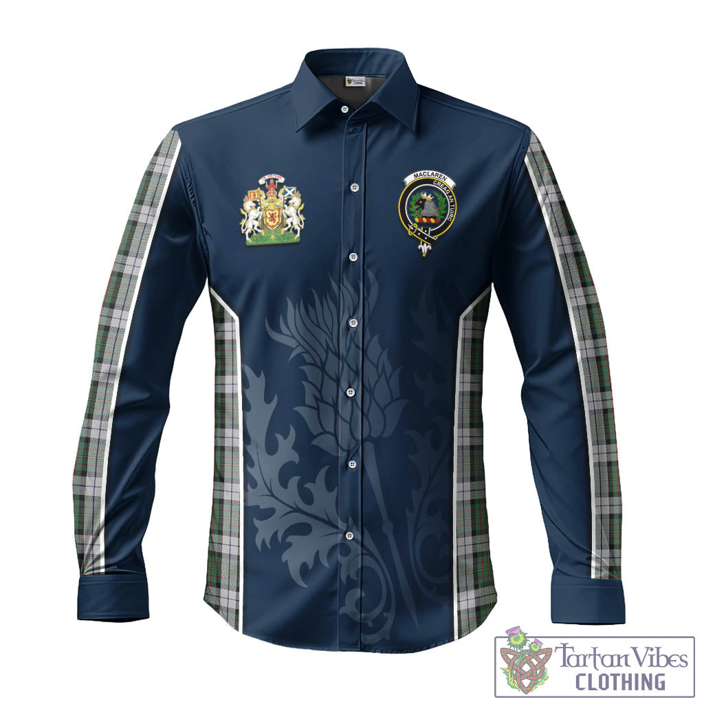 Tartan Vibes Clothing MacLaren Dress Tartan Long Sleeve Button Up Shirt with Family Crest and Scottish Thistle Vibes Sport Style