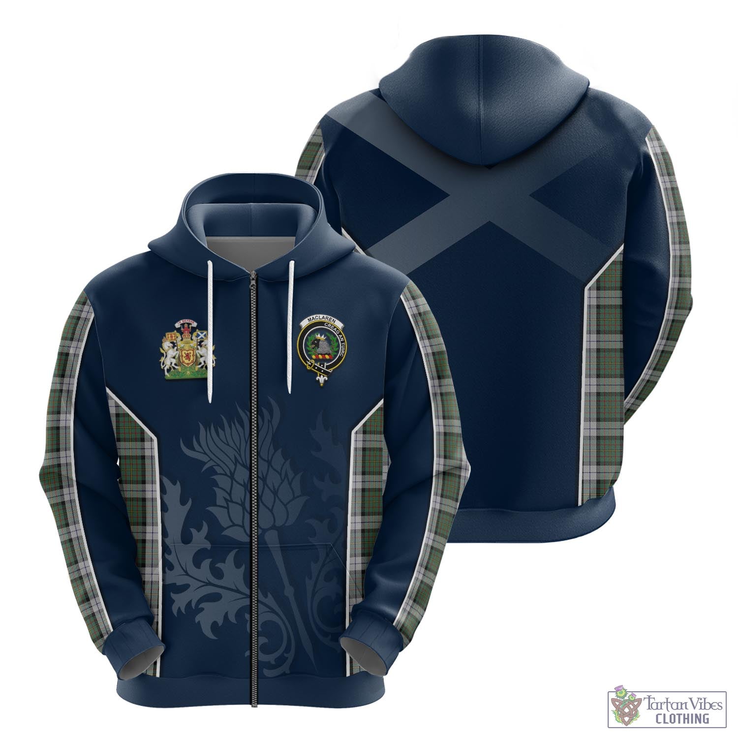 Tartan Vibes Clothing MacLaren Dress Tartan Hoodie with Family Crest and Scottish Thistle Vibes Sport Style