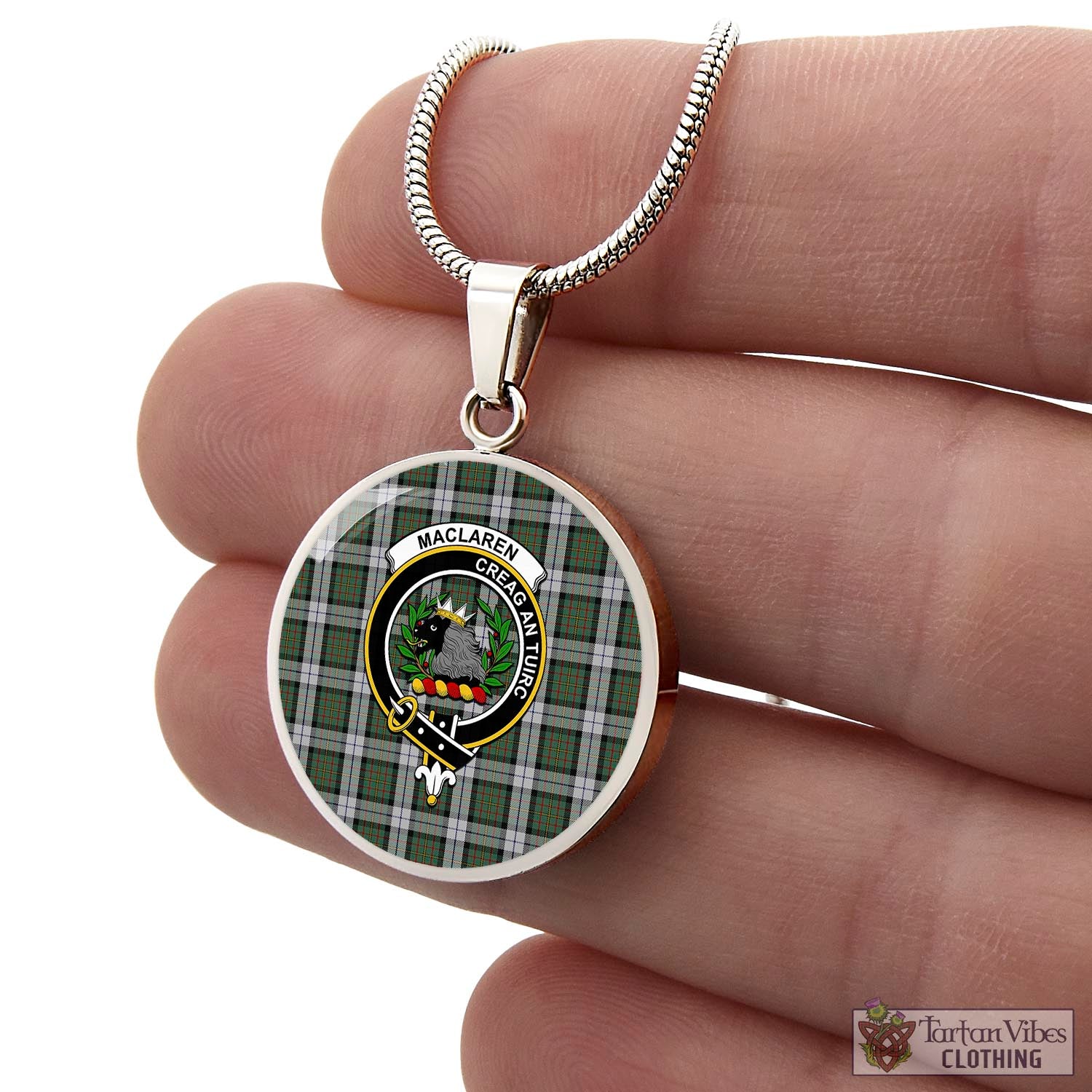 Tartan Vibes Clothing MacLaren Dress Tartan Circle Necklace with Family Crest