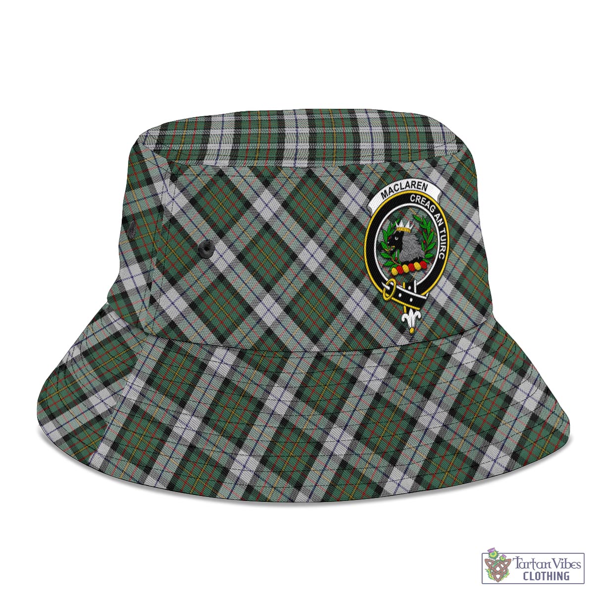 Tartan Vibes Clothing MacLaren Dress Tartan Bucket Hat with Family Crest