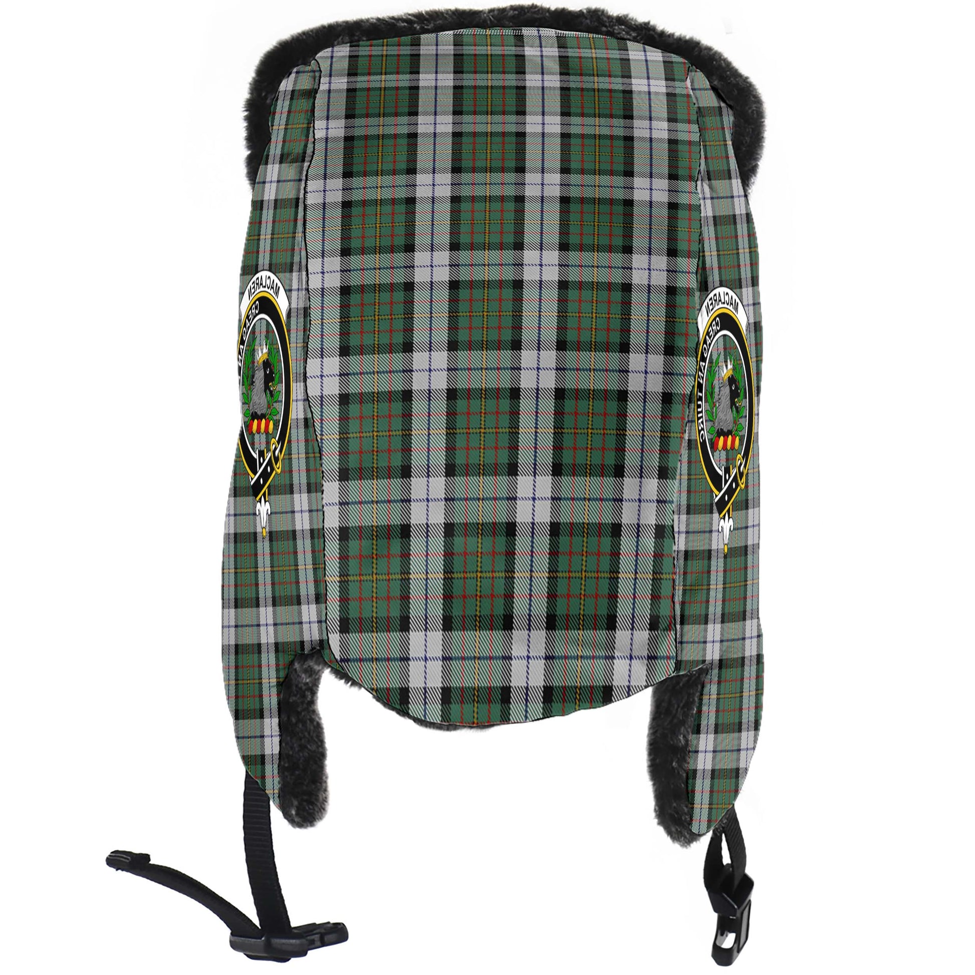 MacLaren Dress Tartan Winter Trapper Hat with Family Crest - Tartanvibesclothing