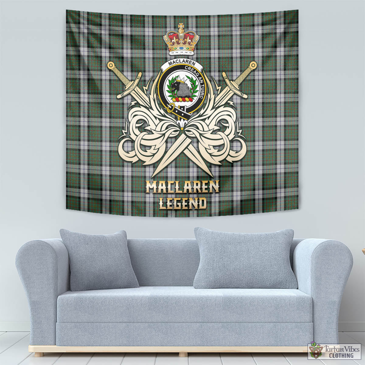 Tartan Vibes Clothing MacLaren Dress Tartan Tapestry with Clan Crest and the Golden Sword of Courageous Legacy