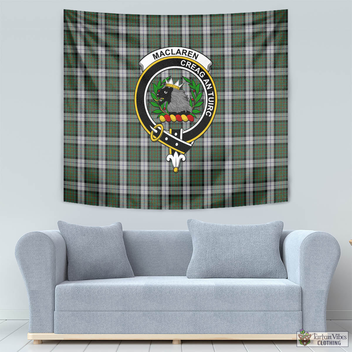 Tartan Vibes Clothing MacLaren Dress Tartan Tapestry Wall Hanging and Home Decor for Room with Family Crest