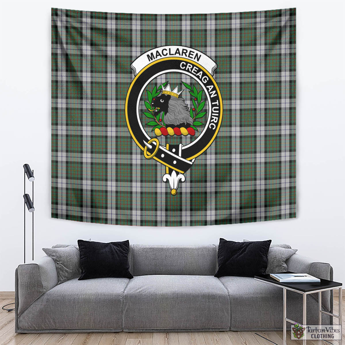 Tartan Vibes Clothing MacLaren Dress Tartan Tapestry Wall Hanging and Home Decor for Room with Family Crest