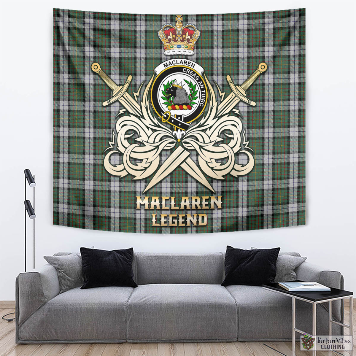 Tartan Vibes Clothing MacLaren Dress Tartan Tapestry with Clan Crest and the Golden Sword of Courageous Legacy