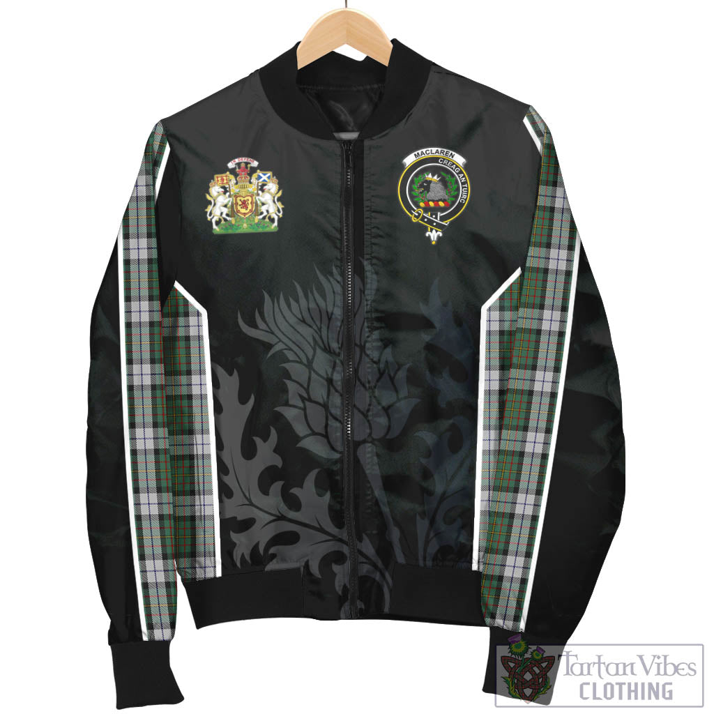 Tartan Vibes Clothing MacLaren Dress Tartan Bomber Jacket with Family Crest and Scottish Thistle Vibes Sport Style