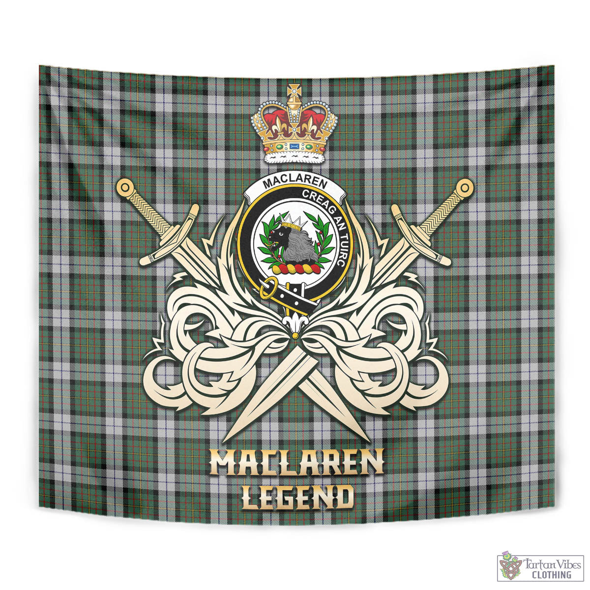 Tartan Vibes Clothing MacLaren Dress Tartan Tapestry with Clan Crest and the Golden Sword of Courageous Legacy