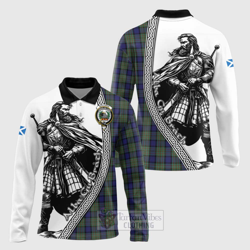 Tartan Vibes Clothing MacLaren (McLaren) Tartan Clan Crest Long Sleeve Polo Shirt with Highlander Warrior Celtic Style