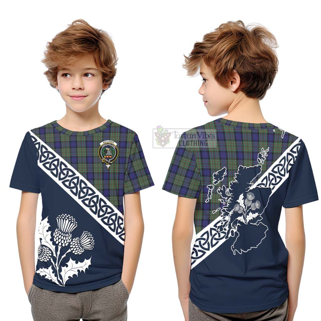 Tartan Vibes Clothing MacLaren (McLaren) Tartan Kid T-Shirt Featuring Thistle and Scotland Map