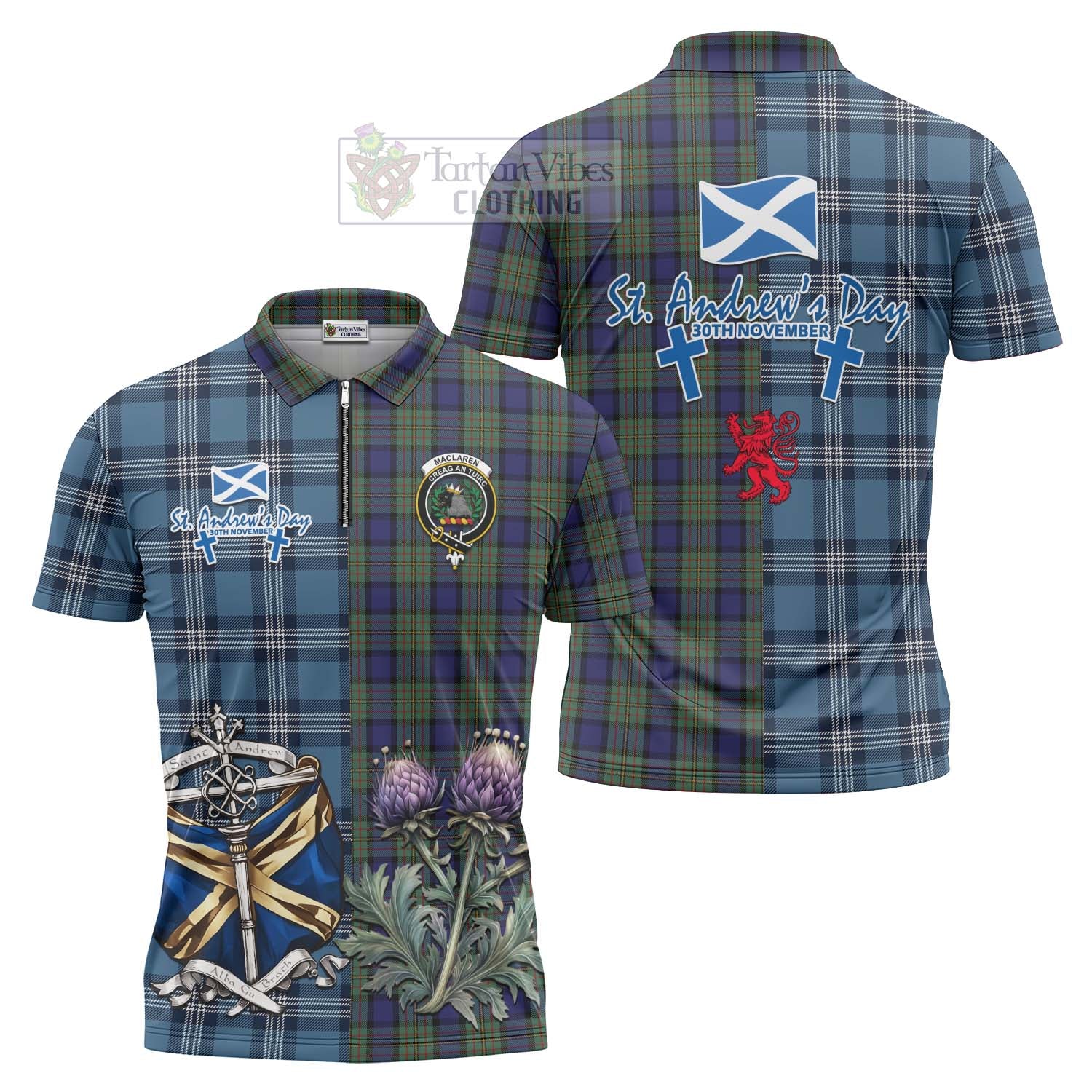 Tartan Vibes Clothing MacLaren (McLaren) Tartan Zipper Polo Shirt Happy St. Andrew's Day Half Tartan Style