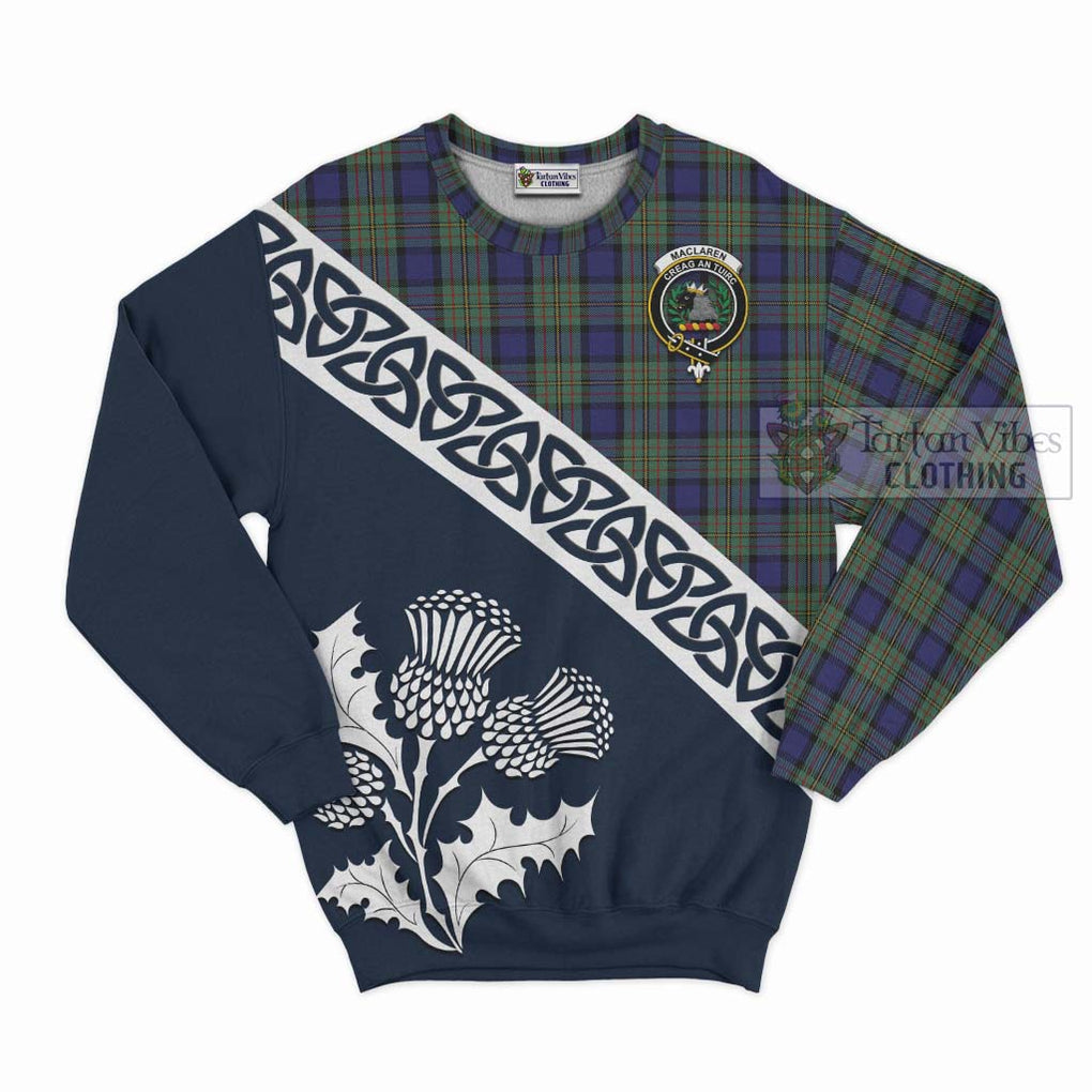 Tartan Vibes Clothing MacLaren (McLaren) Tartan Sweatshirt Featuring Thistle and Scotland Map