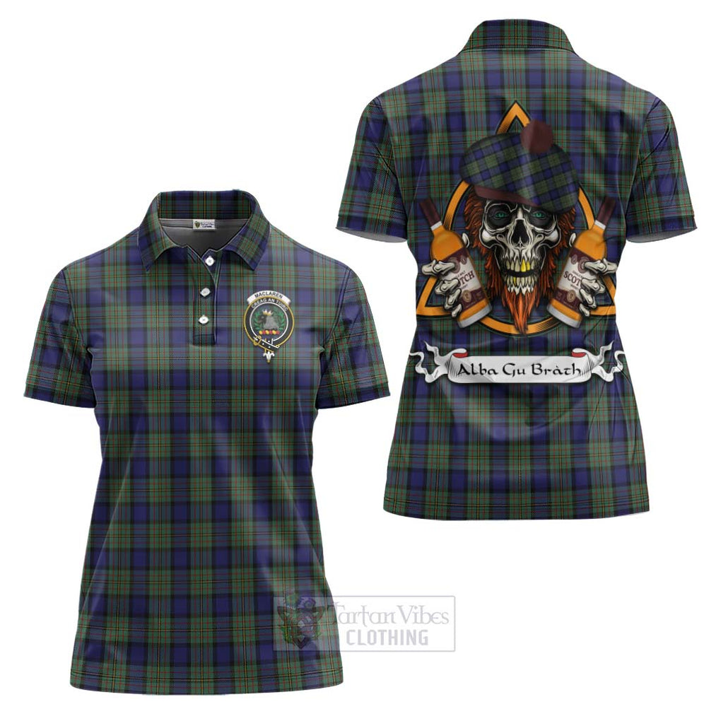 Tartan Vibes Clothing MacLaren (McLaren) Tartan Women's Polo Shirt with Family Crest and Bearded Skull Holding Bottles of Whiskey