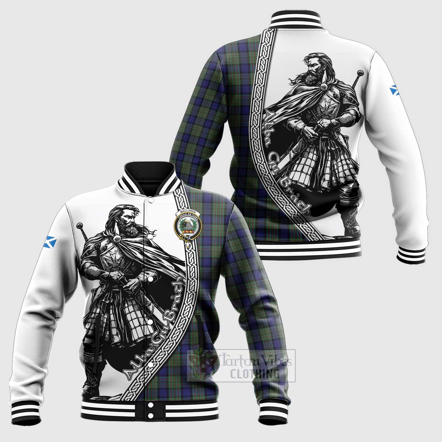 Tartan Vibes Clothing MacLaren (McLaren) Tartan Clan Crest Baseball Jacket with Highlander Warrior Celtic Style