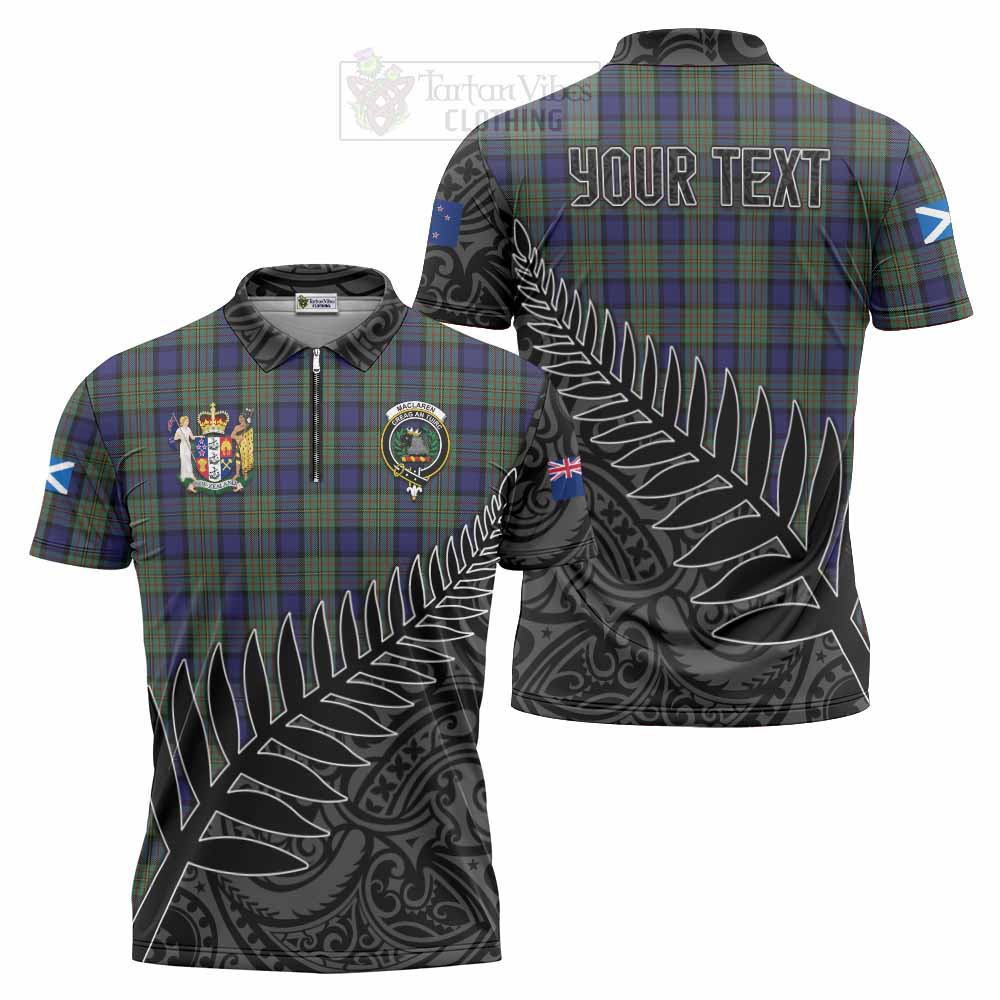 Tartan Vibes Clothing MacLaren (McLaren) Crest Tartan Zipper Polo Shirt with New Zealand Silver Fern Half Style