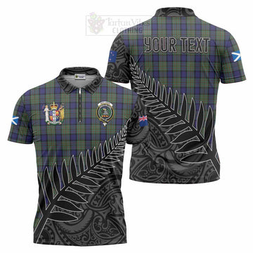 MacLaren (McLaren) Crest Tartan Zipper Polo Shirt with New Zealand Silver Fern Half Style