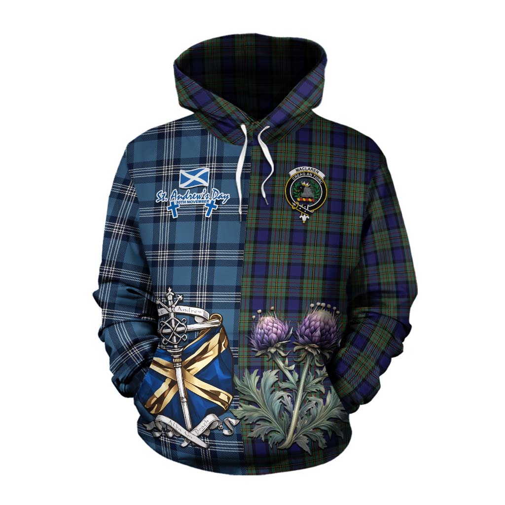 Tartan Vibes Clothing MacLaren (McLaren) Tartan Cotton Hoodie Happy St. Andrew's Day Half Tartan Style