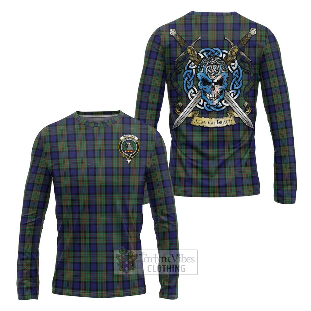 Tartan Vibes Clothing MacLaren (McLaren) Tartan Long Sleeve T-Shirt with Family Crest Celtic Skull Style