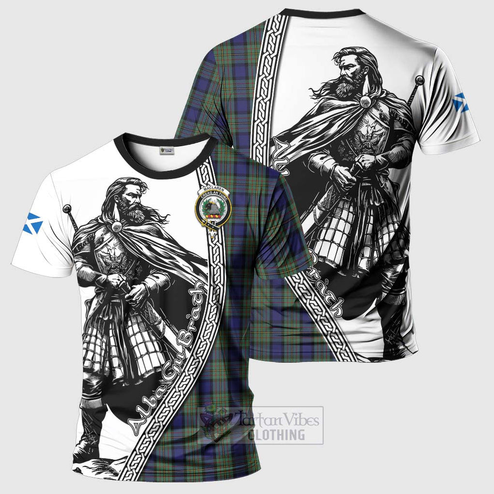 Tartan Vibes Clothing MacLaren (McLaren) Tartan Clan Crest T-Shirt with Highlander Warrior Celtic Style