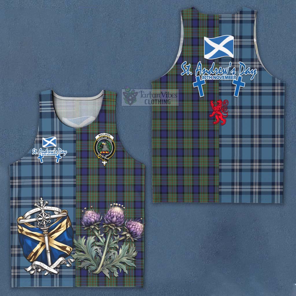 Tartan Vibes Clothing MacLaren (McLaren) Tartan Men's Tank Top Happy St. Andrew's Day Half Tartan Style