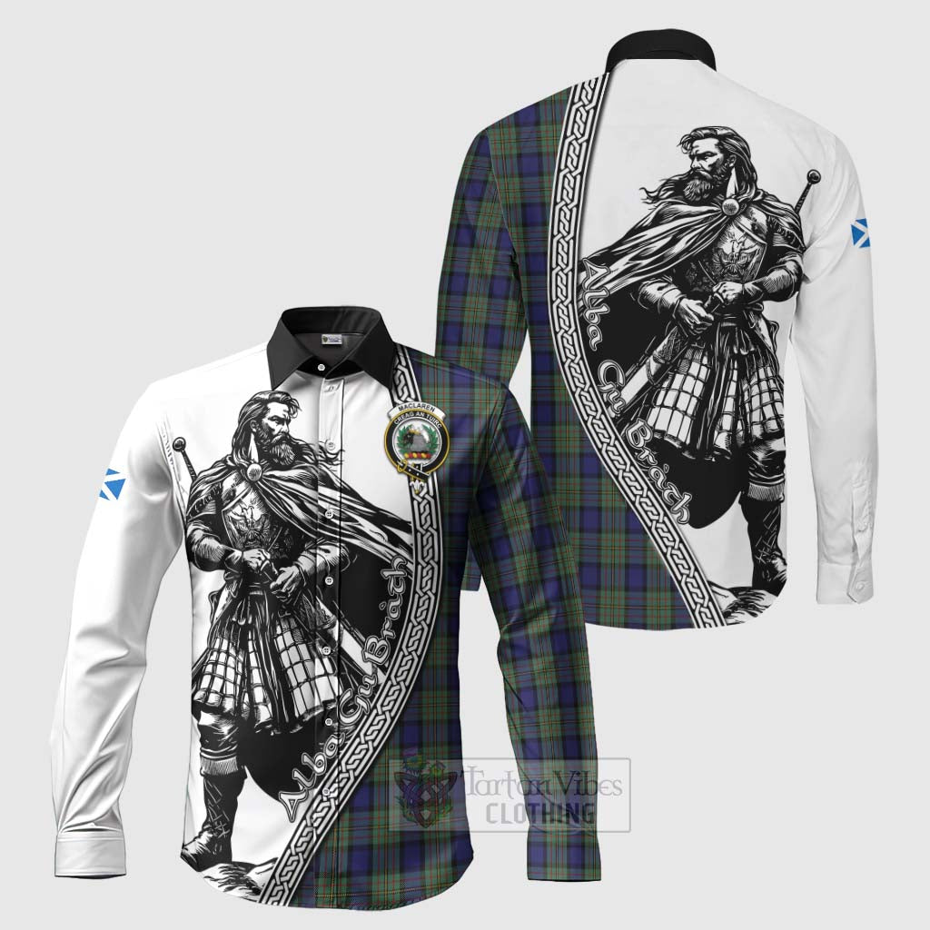 Tartan Vibes Clothing MacLaren (McLaren) Tartan Clan Crest Long Sleeve Button Shirt with Highlander Warrior Celtic Style