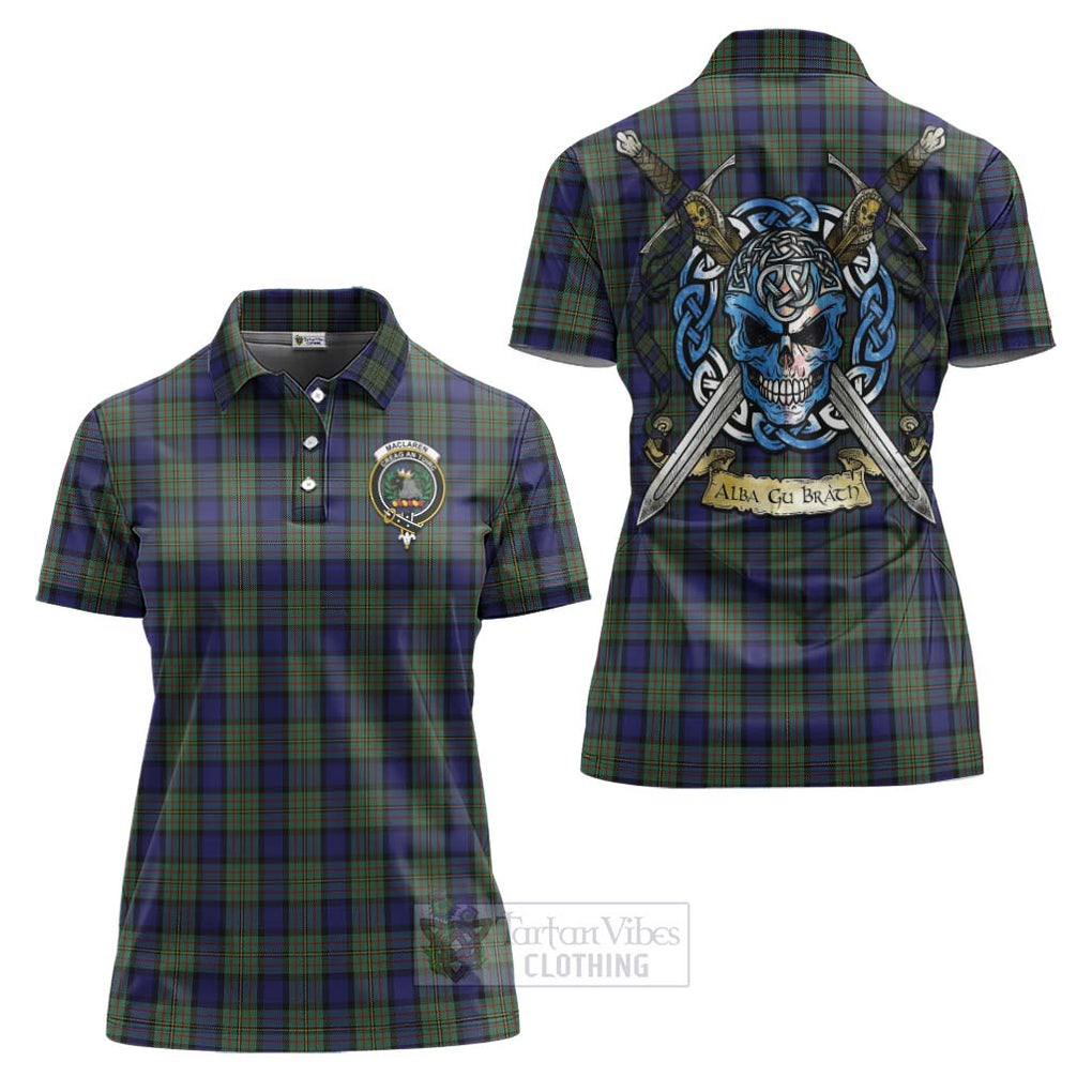 Tartan Vibes Clothing MacLaren (McLaren) Tartan Women's Polo Shirt with Family Crest Celtic Skull Style