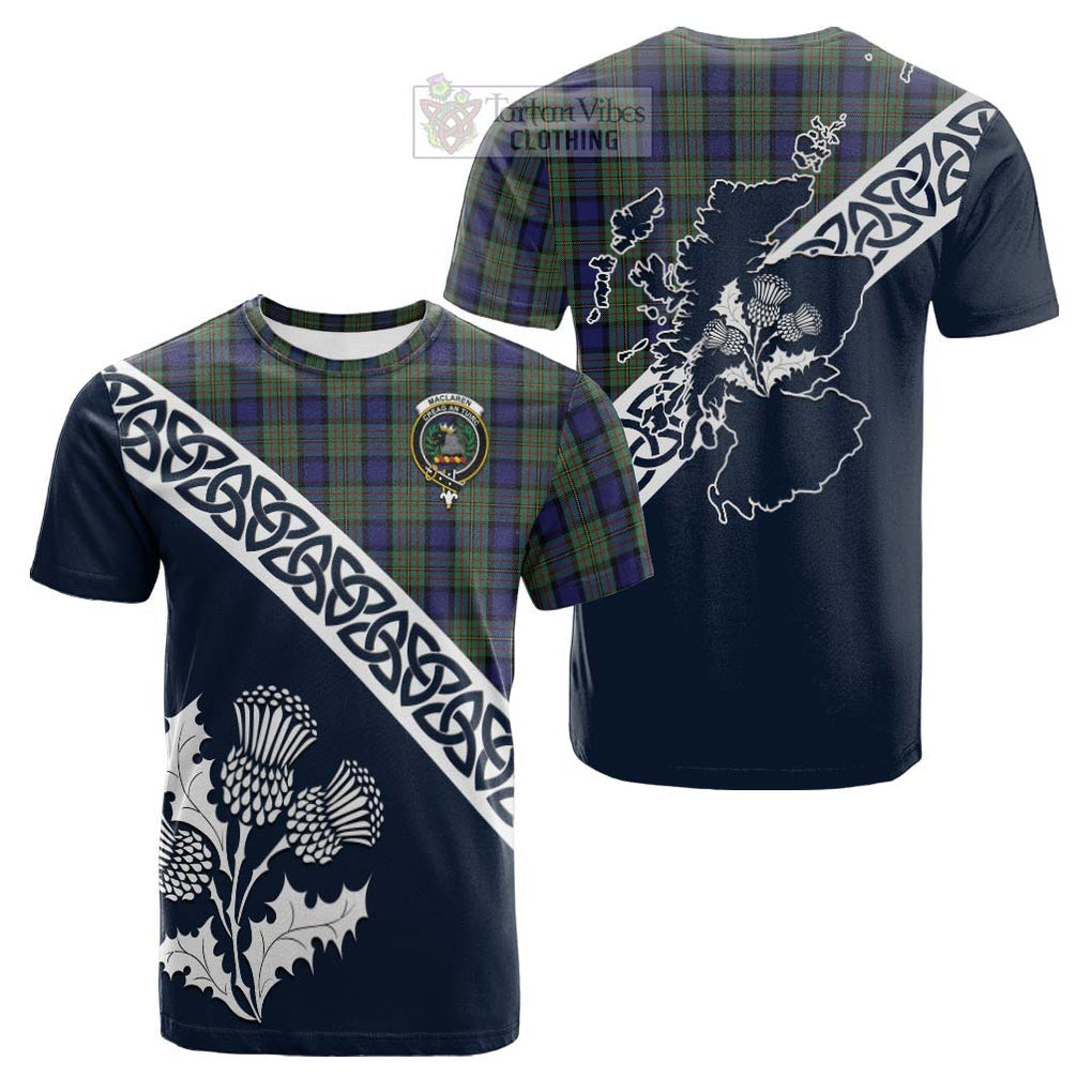 Tartan Vibes Clothing MacLaren (McLaren) Tartan Cotton T-shirt Featuring Thistle and Scotland Map