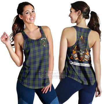 MacLaren (McLaren) Tartan Women's Racerback Tanks with Family Crest and Bearded Skull Holding Bottles of Whiskey