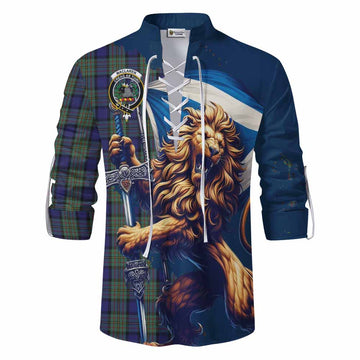 MacLaren (McLaren) Tartan Family Crest Ghillie Kilt Shirt with Scottish Majestic Lion