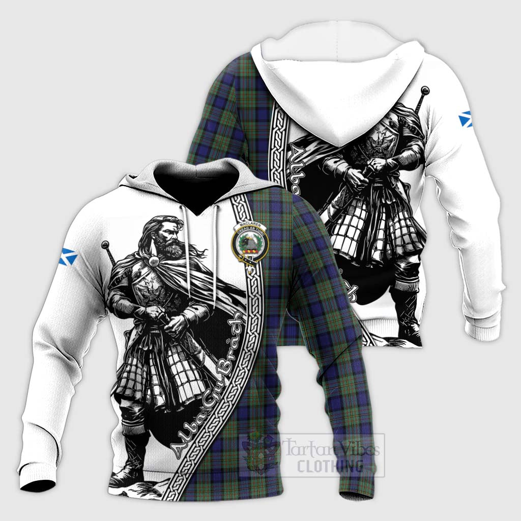 Tartan Vibes Clothing MacLaren (McLaren) Tartan Clan Crest Knitted Hoodie with Highlander Warrior Celtic Style