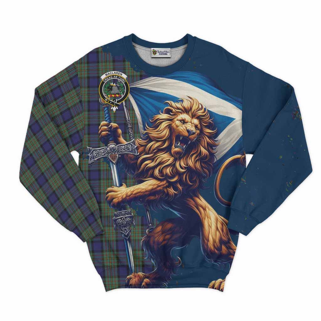 Tartan Vibes Clothing MacLaren (McLaren) Tartan Family Crest Sweatshirt with Scottish Majestic Lion