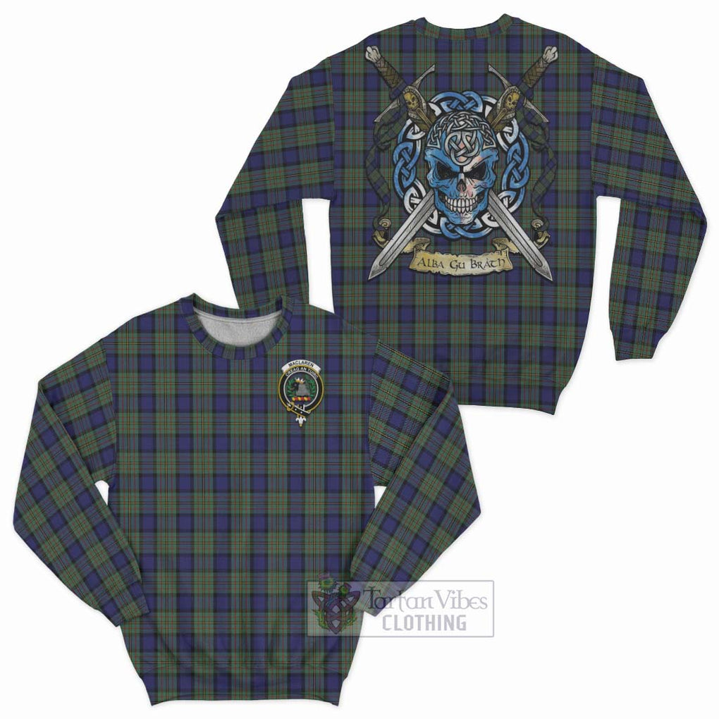 Tartan Vibes Clothing MacLaren (McLaren) Tartan Sweatshirt with Family Crest Celtic Skull Style