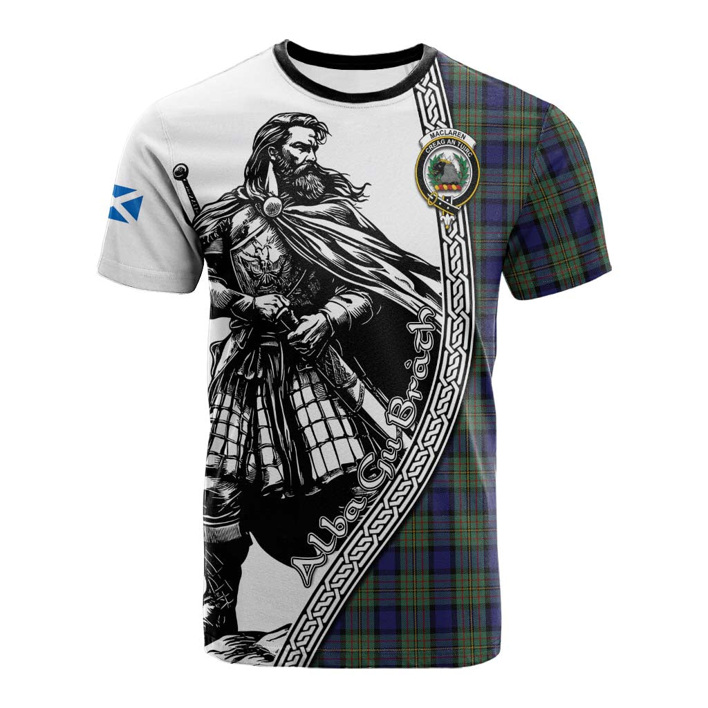 MacLaren (McLaren) Tartan Clan Crest Cotton T-shirt with Highlander Warrior Celtic Style