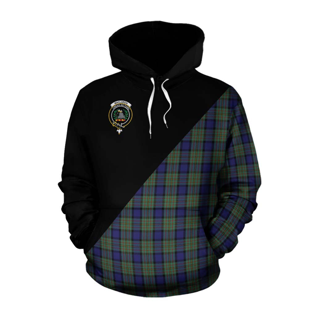 Tartan Vibes Clothing MacLaren (McLaren) Tartan Cotton Hoodie with Family Crest and Military Logo Style