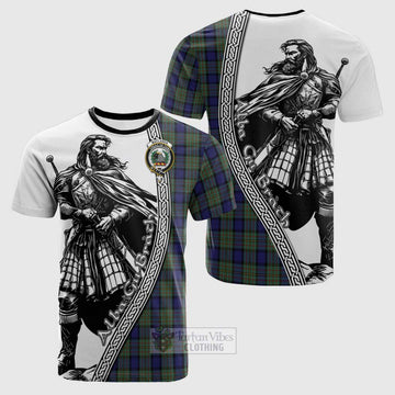 MacLaren (McLaren) Tartan Clan Crest Cotton T-shirt with Highlander Warrior Celtic Style