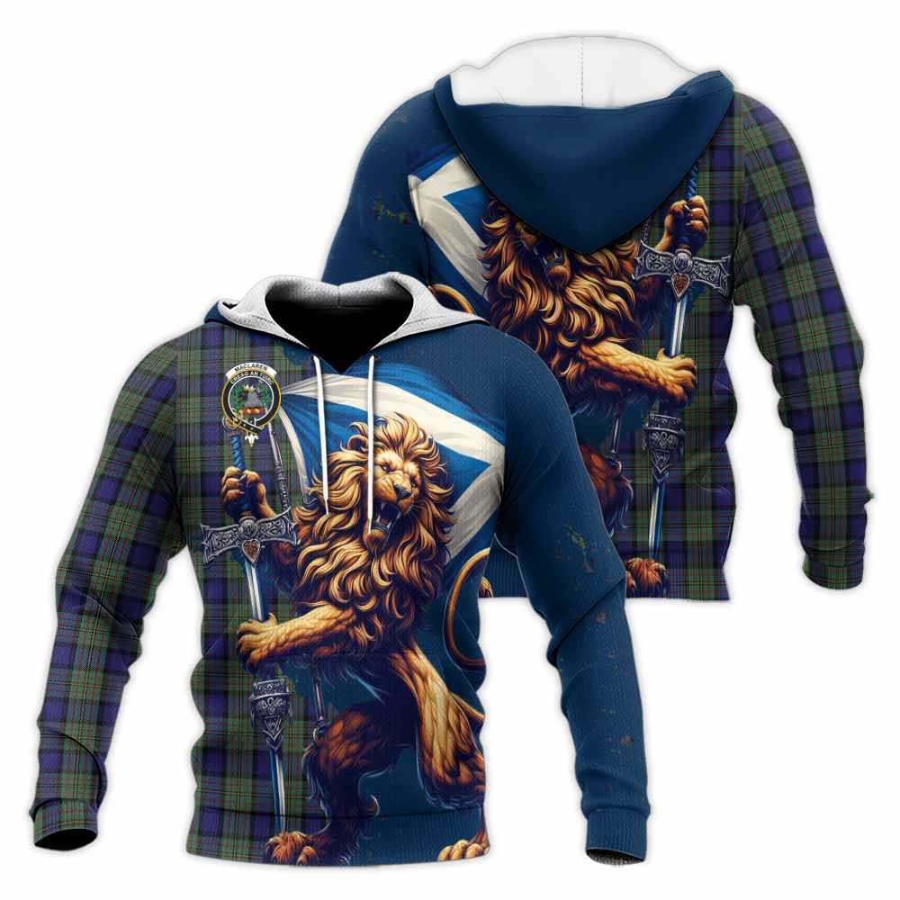 Tartan Vibes Clothing MacLaren (McLaren) Tartan Family Crest Knitted Hoodie with Scottish Majestic Lion