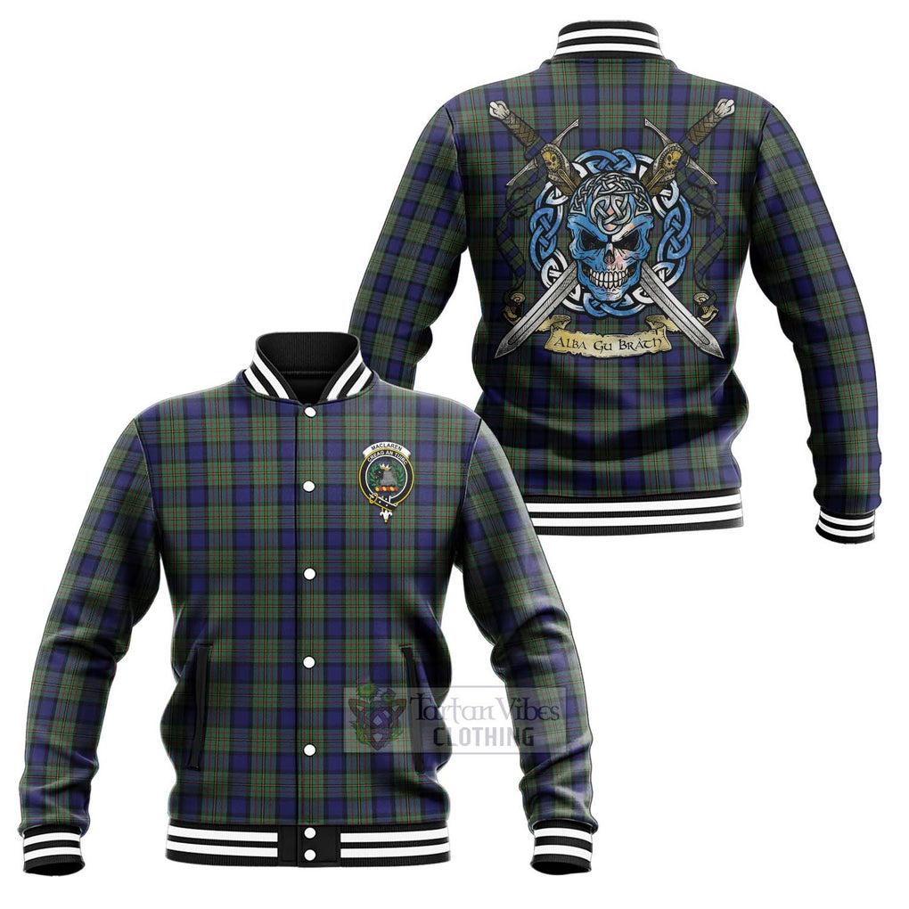 Tartan Vibes Clothing MacLaren (McLaren) Tartan Baseball Jacket with Family Crest Celtic Skull Style