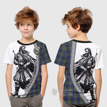 MacLaren (McLaren) Tartan Clan Crest Kid T-Shirt with Highlander Warrior Celtic Style