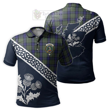 MacLaren (McLaren) Tartan Polo Shirt Featuring Thistle and Scotland Map