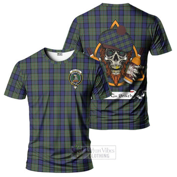 MacLaren (McLaren) Tartan T-Shirt with Family Crest and Bearded Skull Holding Bottles of Whiskey