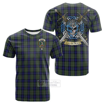 MacLaren (McLaren) Tartan Cotton T-shirt with Family Crest Celtic Skull Style