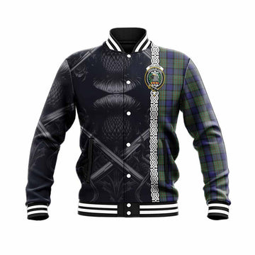 MacLaren (McLaren) Tartan Baseball Jacket with Family Crest Cross Sword Thistle Celtic Vibes