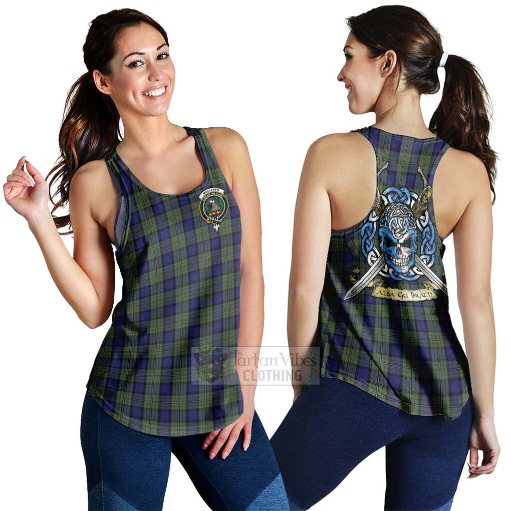 Tartan Vibes Clothing MacLaren (McLaren) Tartan Women's Racerback Tanks with Family Crest Celtic Skull Style