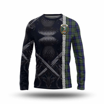 MacLaren (McLaren) Tartan Long Sleeve T-Shirt with Family Crest Cross Sword Thistle Celtic Vibes